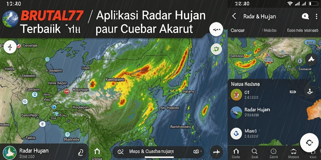 Antarmuka aplikasi BRUTAL77 menampilkan radar hujan yang jelas dan informatif.