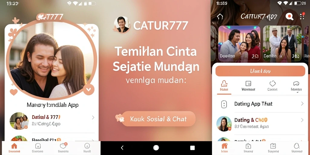 Tampilan antarmuka CATUR777 yang menarik dan modern untuk Dating App.